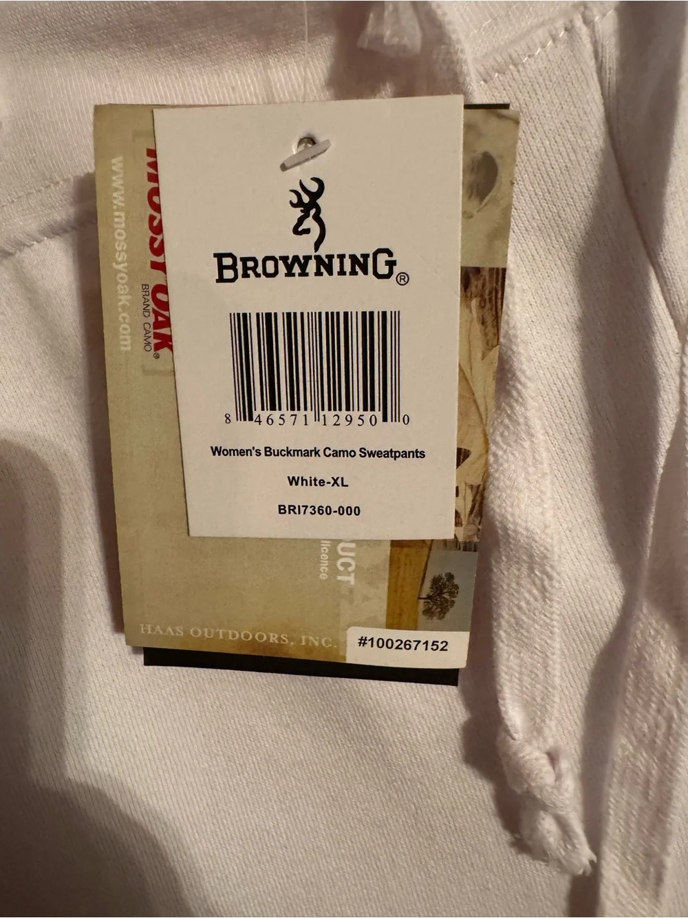 Ladies Browning Buckmark Camo  White Sweatpants with Side Logo B7 Size XL